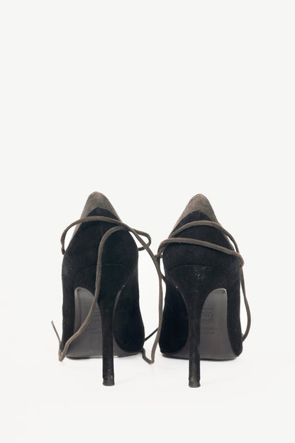 Stuart Weitzman Zig Black Suede Ankle-Tie Pointed-Toe Pumps