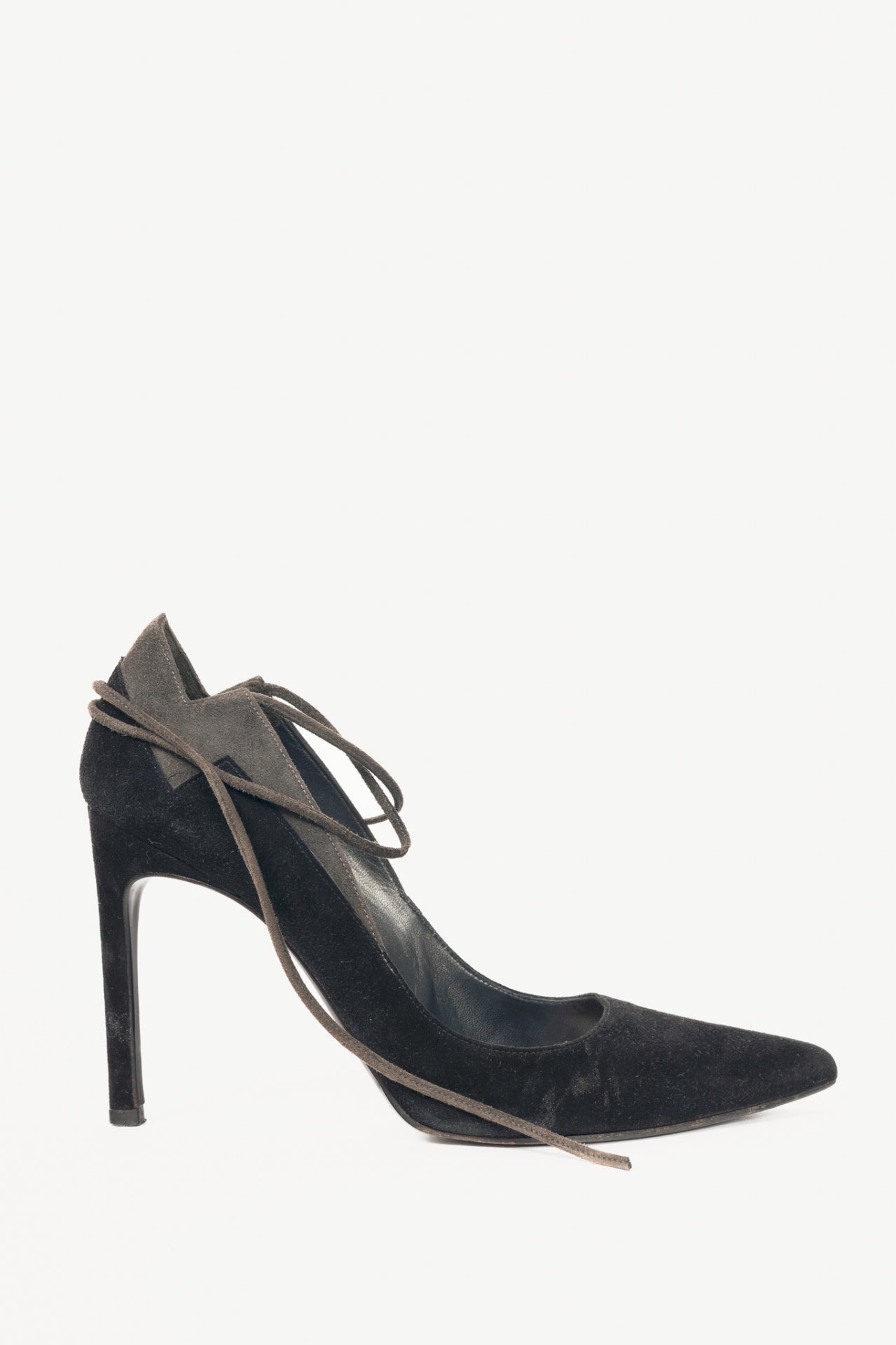 Stuart Weitzman Zig Black Suede Ankle-Tie Pointed-Toe Pumps