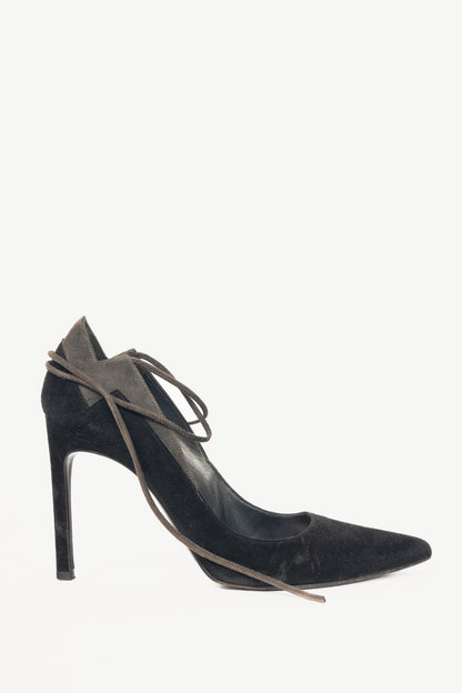 Stuart Weitzman Zig Black Suede Ankle-Tie Pointed-Toe Pumps