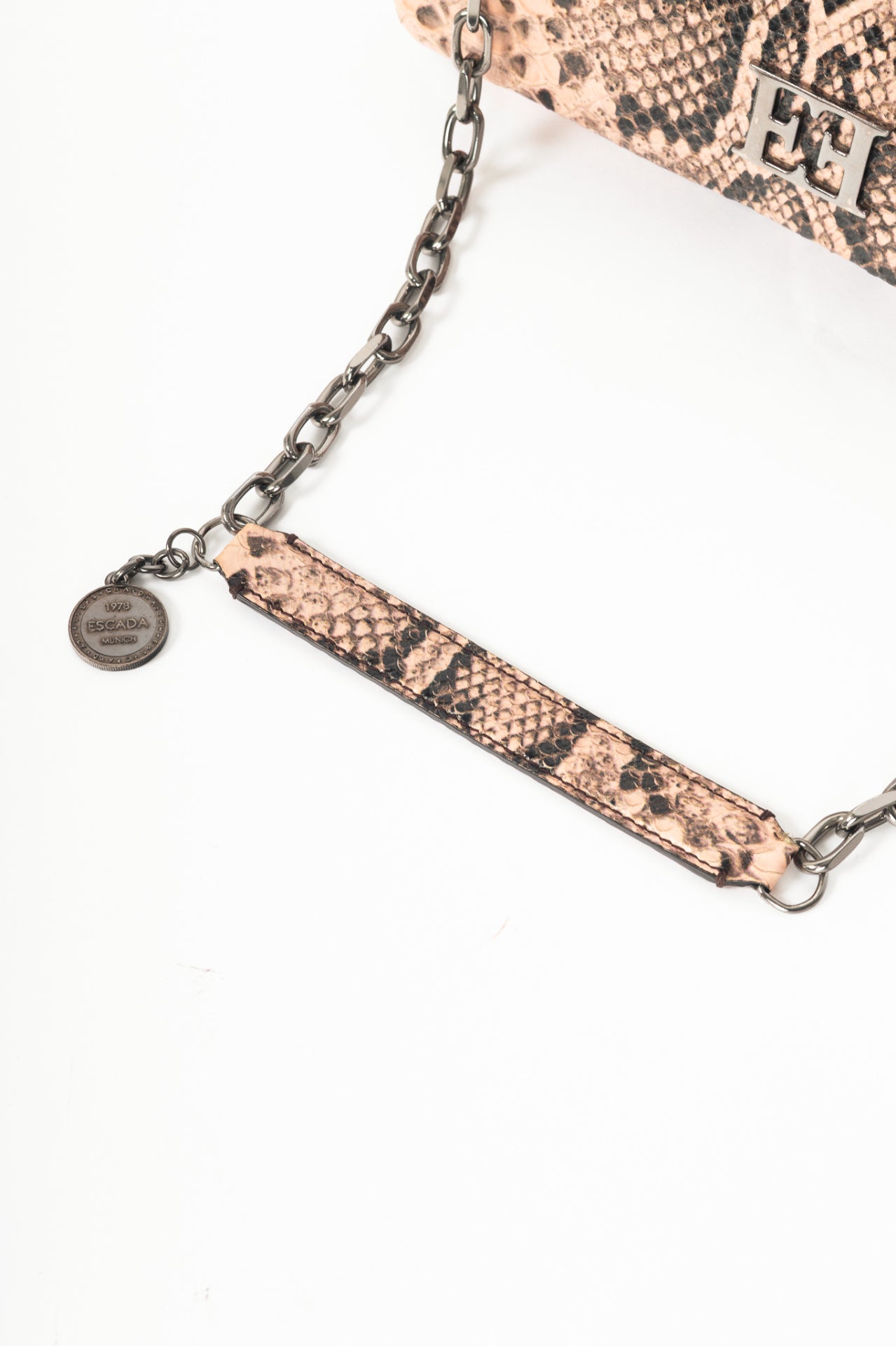 Escada PF15 Pink Snake-Embossed Flap Shoulder Bag
