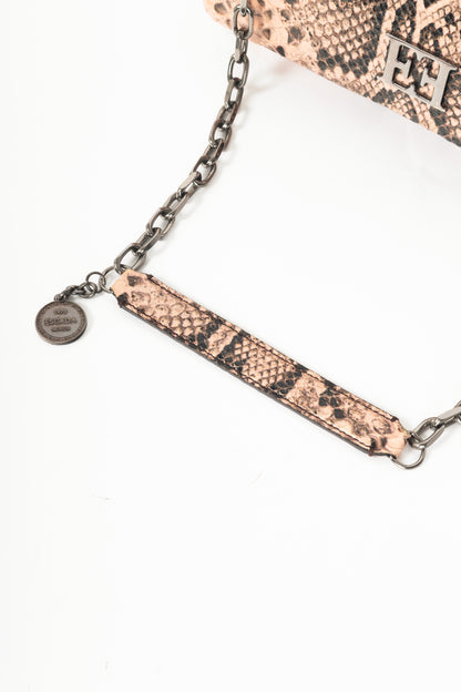 Escada PF15 Pink Snake-Embossed Flap Shoulder Bag