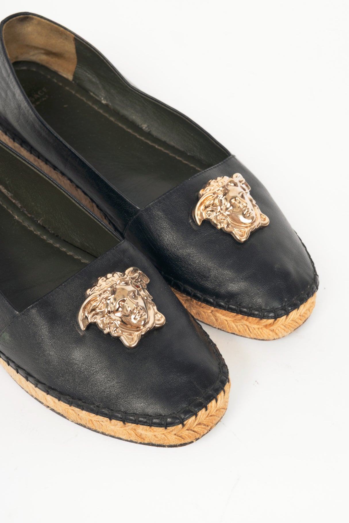 Versace Black Leather Medusa Espadrilles