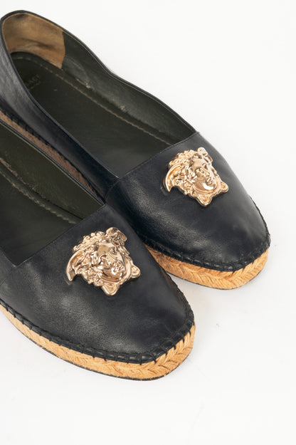 Versace Black Leather Medusa Espadrilles