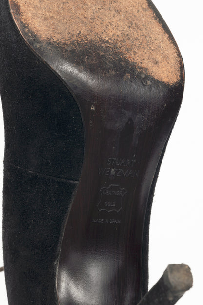 Stuart Weitzman Zig Black Suede Ankle-Tie Pointed-Toe Pumps