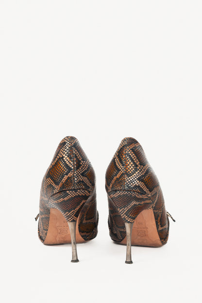 Escada AW15 Runway Brown Snake-Embossed Pointed-Toe Pumps