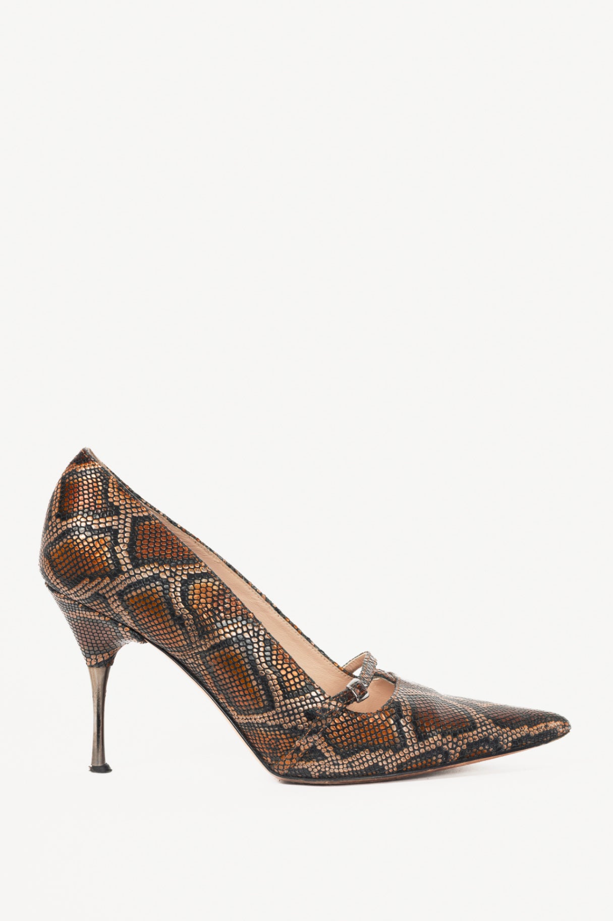 Escada AW15 Runway Brown Snake-Embossed Pointed-Toe Pumps