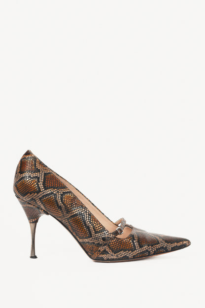 Escada AW15 Runway Brown Snake-Embossed Pointed-Toe Pumps