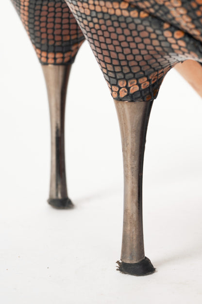 Escada AW15 Runway Brown Snake-Embossed Pointed-Toe Pumps