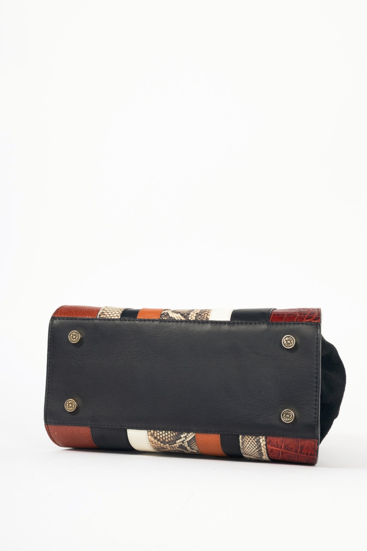 Nora Lozza Black Snake-Embossed Striped Tote