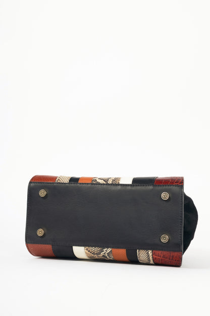 Nora Lozza Black Snake-Embossed Striped Tote
