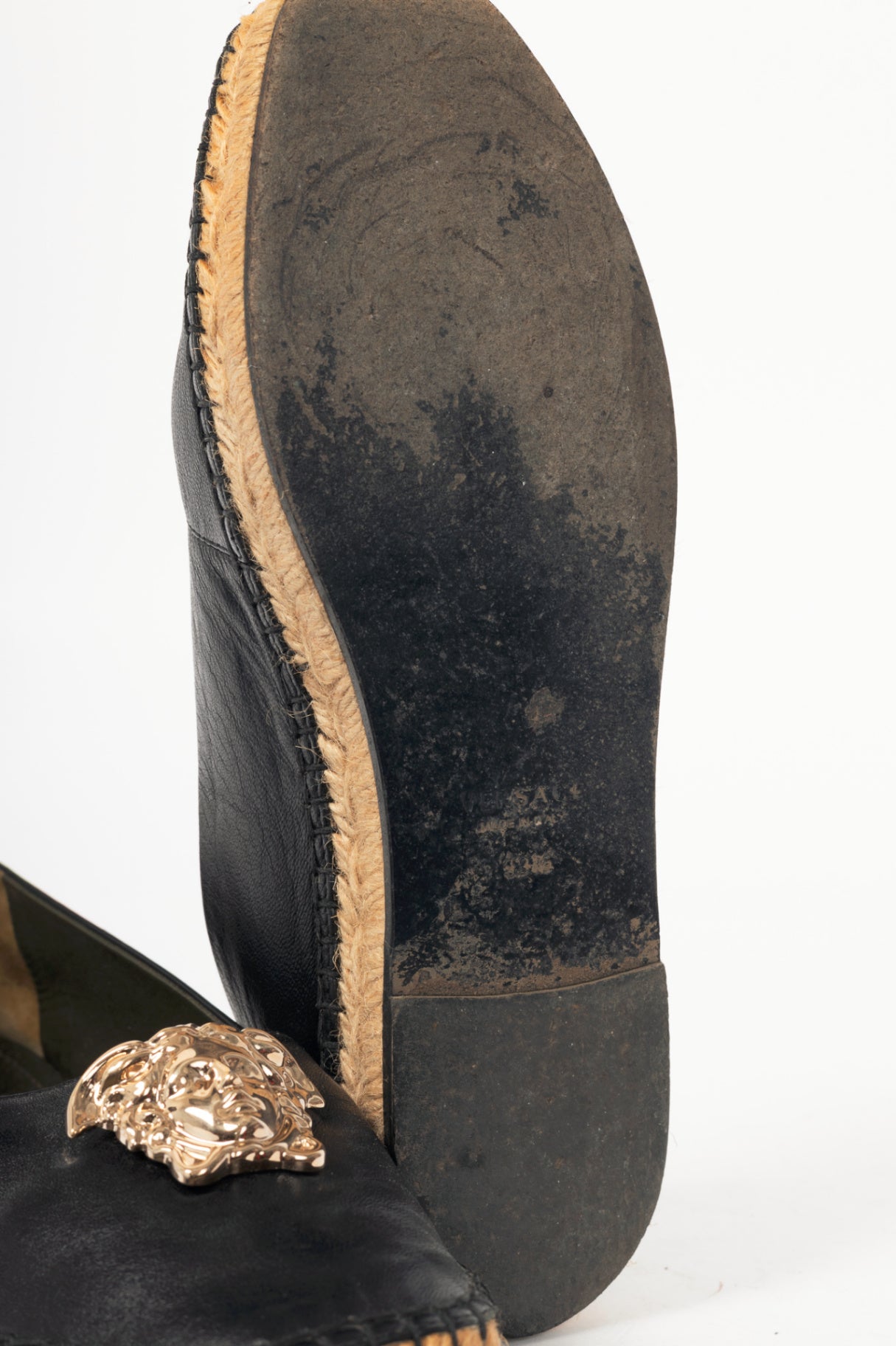 Versace Black Leather Medusa Espadrilles