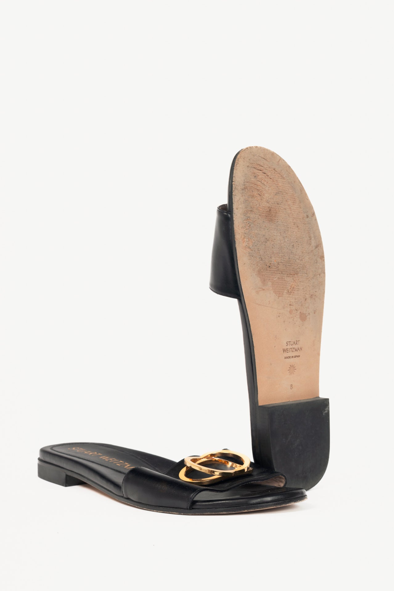 Stuart Weitzman Caicos Black Leather Slide Sandals