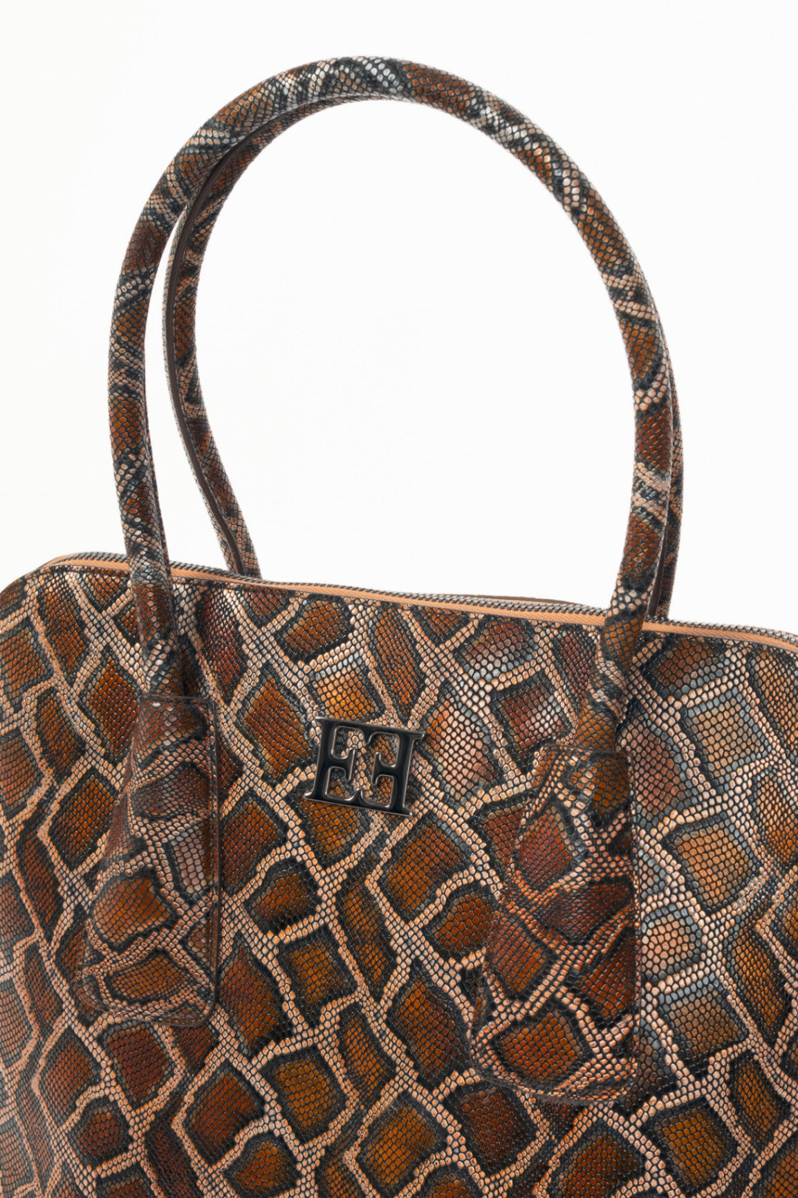 Escada Brown Snake-Embossed Leather Dome Tote