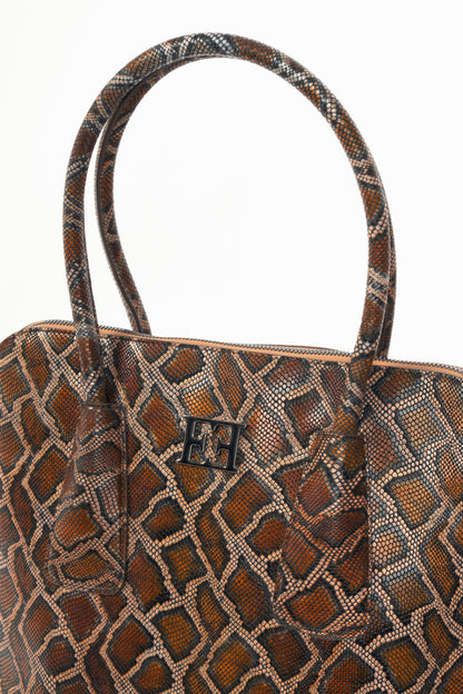 Escada Brown Snake-Embossed Leather Dome Tote