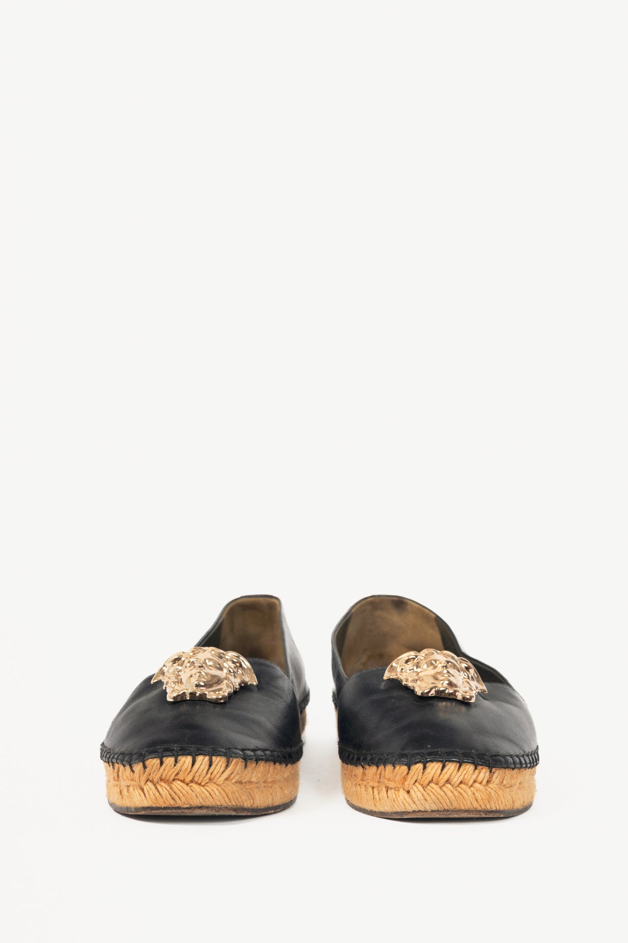 Versace Black Leather Medusa Espadrilles