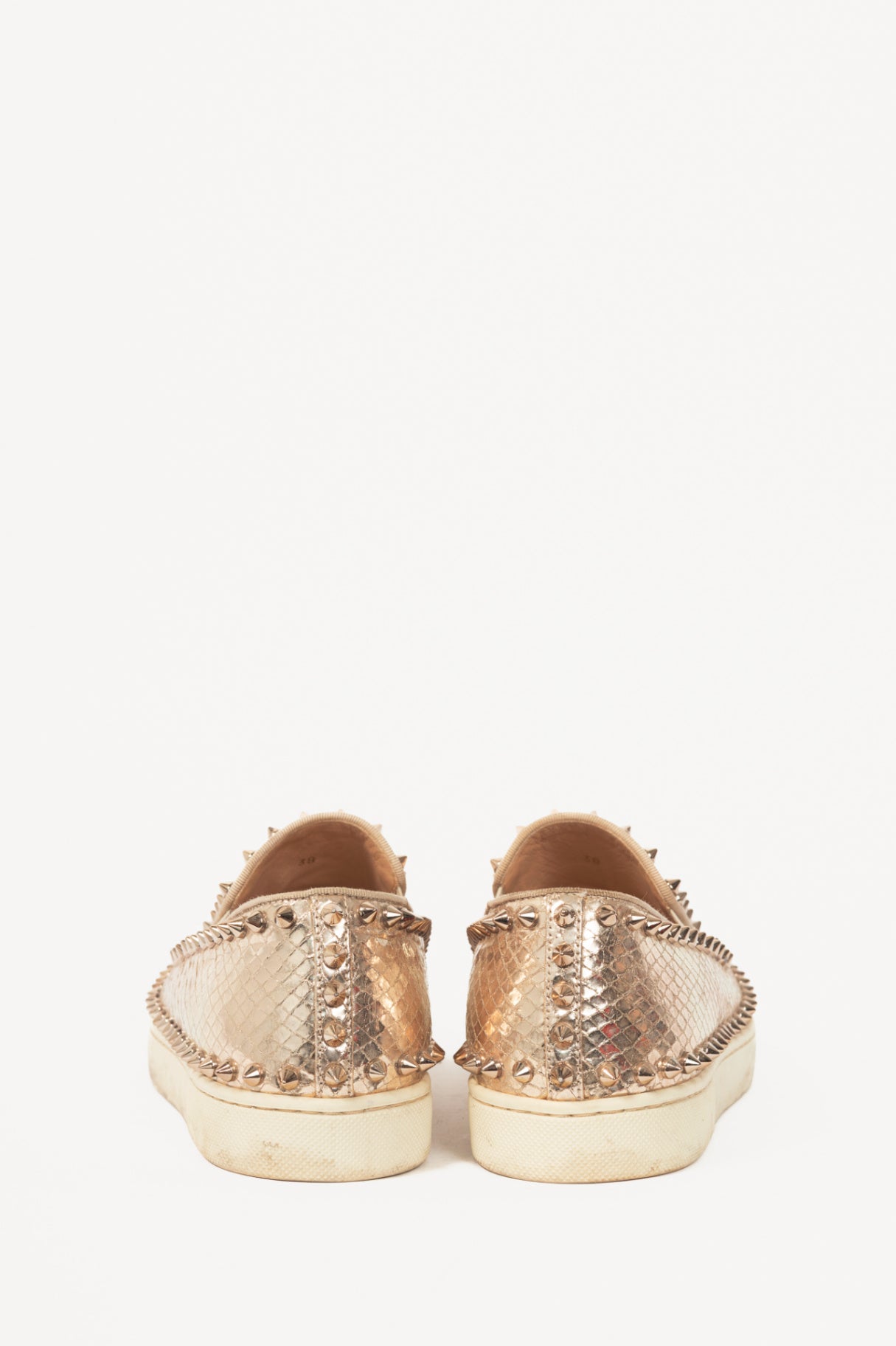 Christian Louboutin Pik Boat Gold Snake-Embossed Studded Sneakers