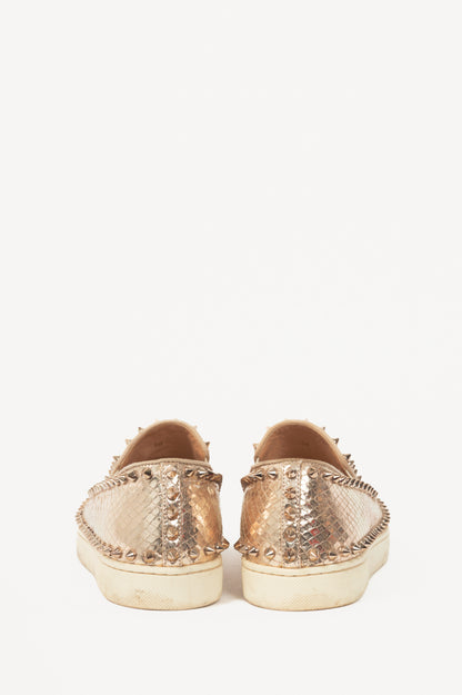 Christian Louboutin Pik Boat Gold Snake-Embossed Studded Sneakers