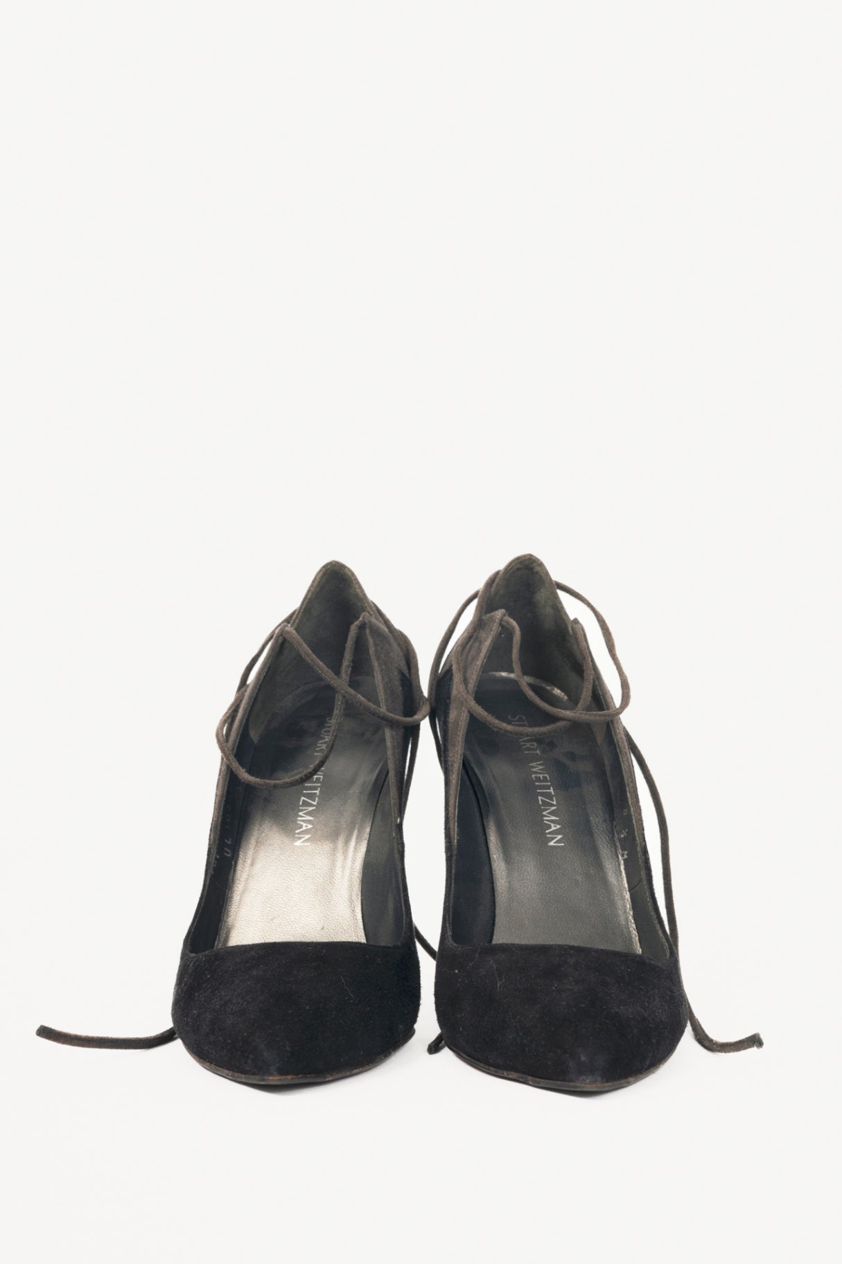 Stuart Weitzman Zig Black Suede Ankle-Tie Pointed-Toe Pumps