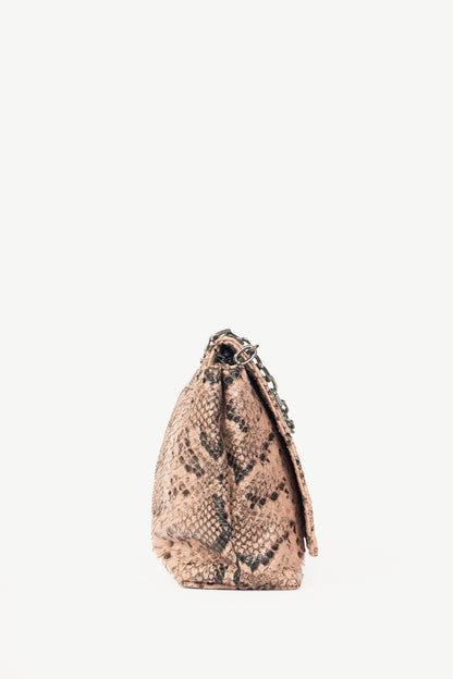 Escada PF15 Pink Snake-Embossed Flap Shoulder Bag
