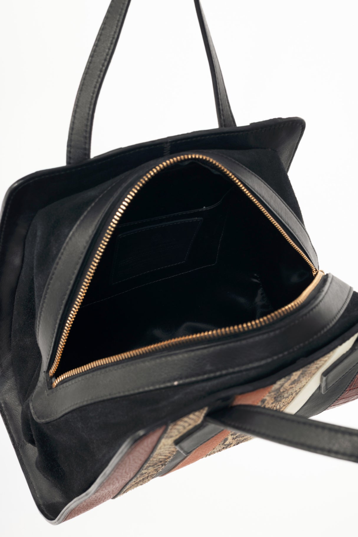 Nora Lozza Black Snake-Embossed Striped Tote