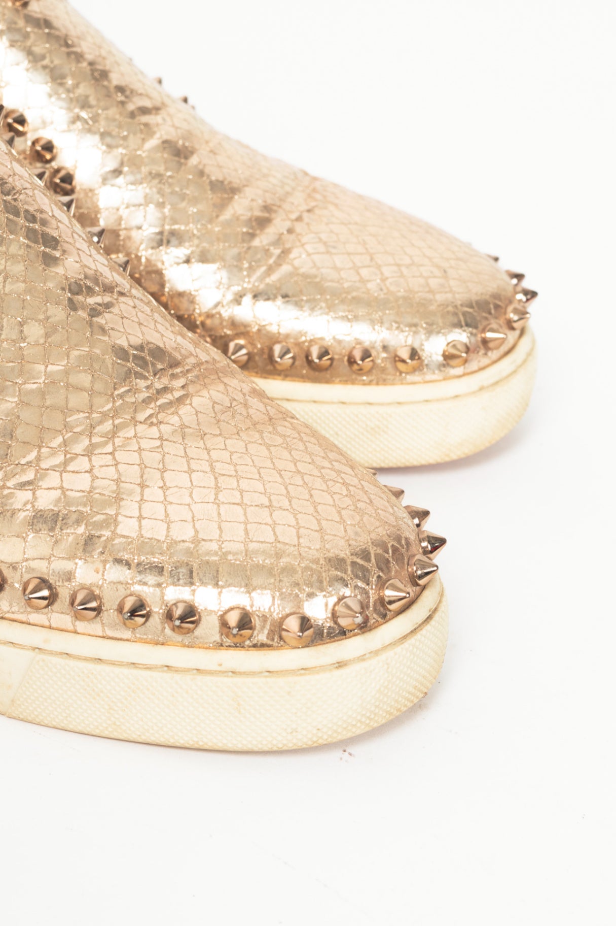 Christian Louboutin Pik Boat Gold Snake-Embossed Studded Sneakers