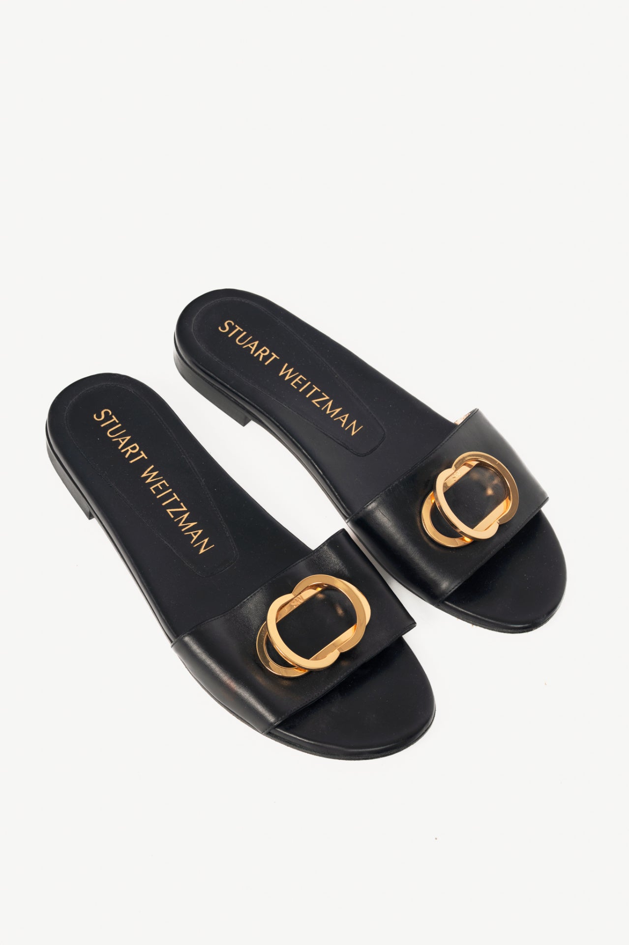 Stuart Weitzman Caicos Black Leather Slide Sandals