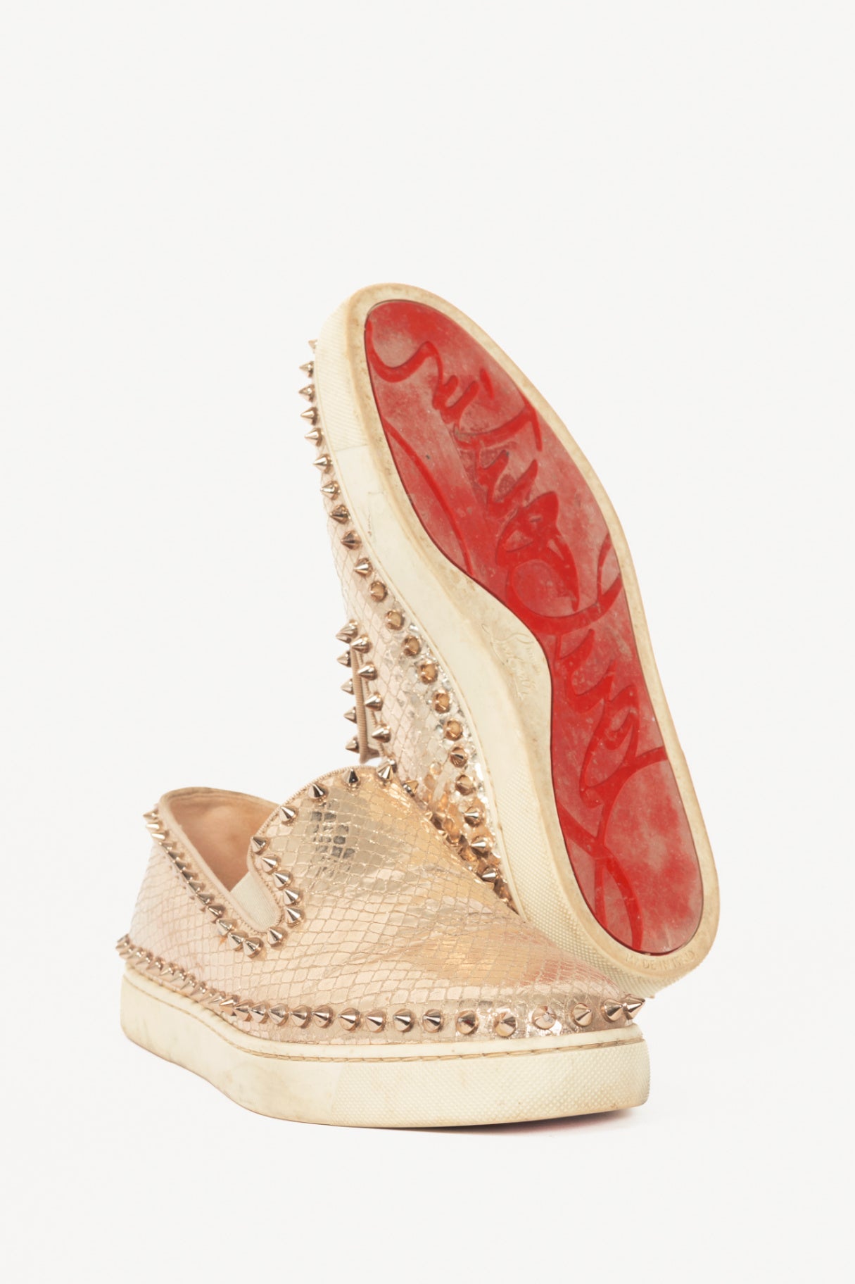 Christian Louboutin Pik Boat Gold Snake-Embossed Studded Sneakers