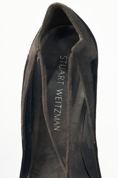 Stuart Weitzman Zig Black Suede Ankle-Tie Pointed-Toe Pumps