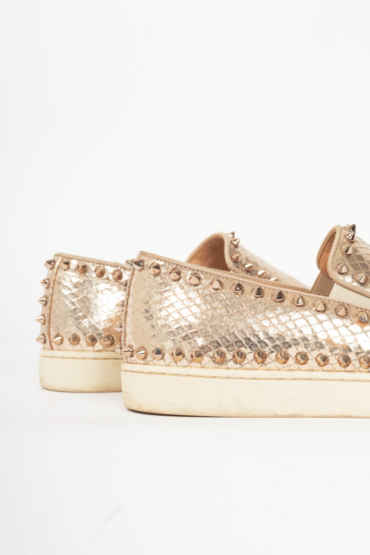 Christian Louboutin Pik Boat Gold Snake-Embossed Studded Sneakers
