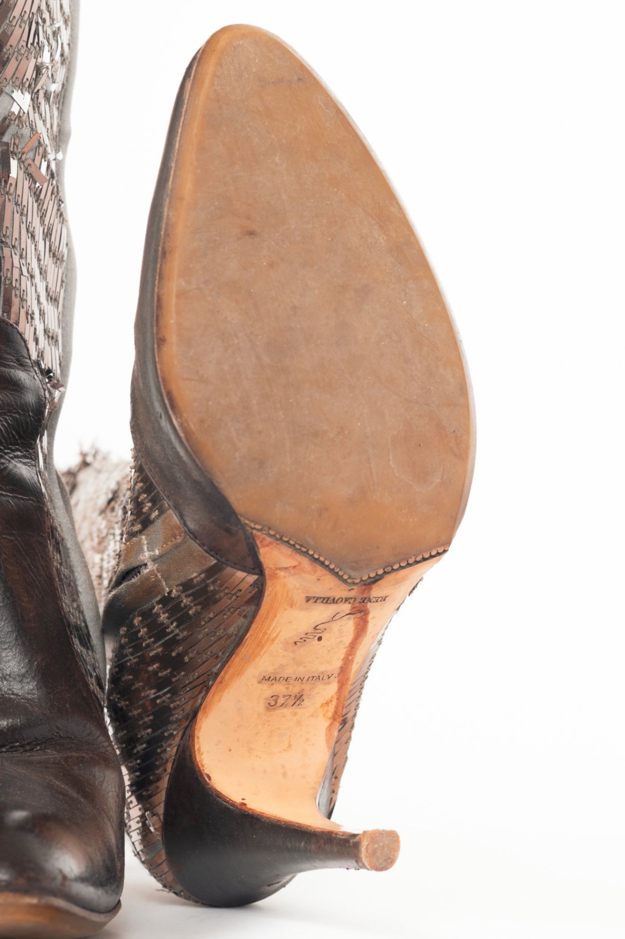 Renee Caovilla Brown Sequin & Leather Knee-High Boots