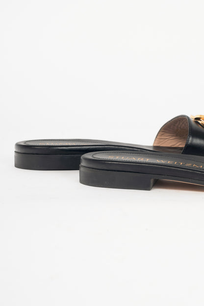 Stuart Weitzman Caicos Black Leather Slide Sandals