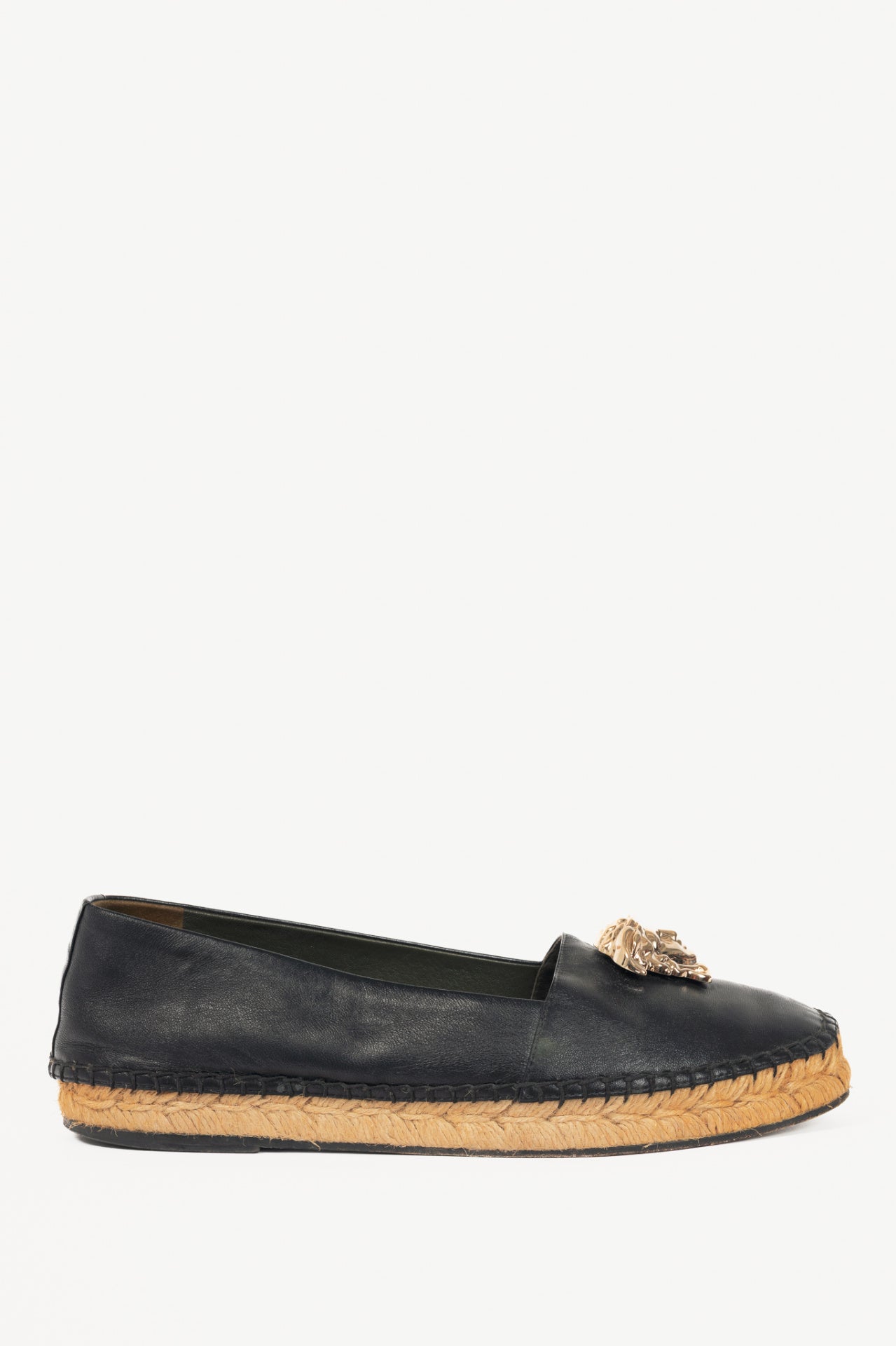 Versace Black Leather Medusa Espadrilles