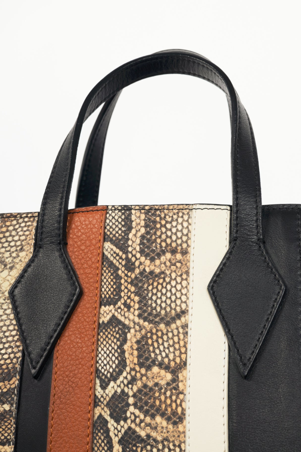 Nora Lozza Black Snake-Embossed Striped Tote
