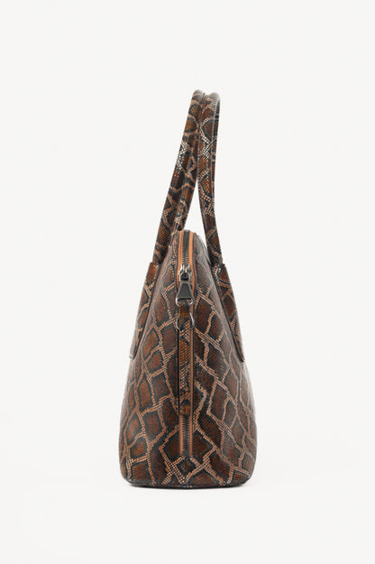 Escada Brown Snake-Embossed Leather Dome Tote