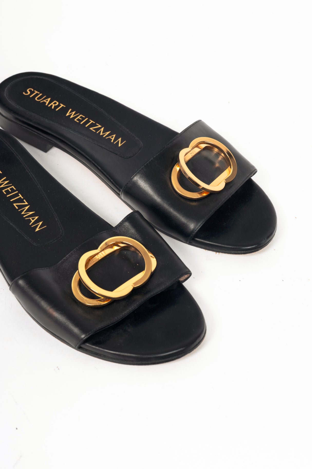 Stuart Weitzman Caicos Black Leather Slide Sandals