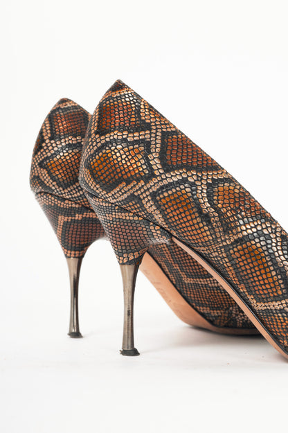 Escada AW15 Runway Brown Snake-Embossed Pointed-Toe Pumps