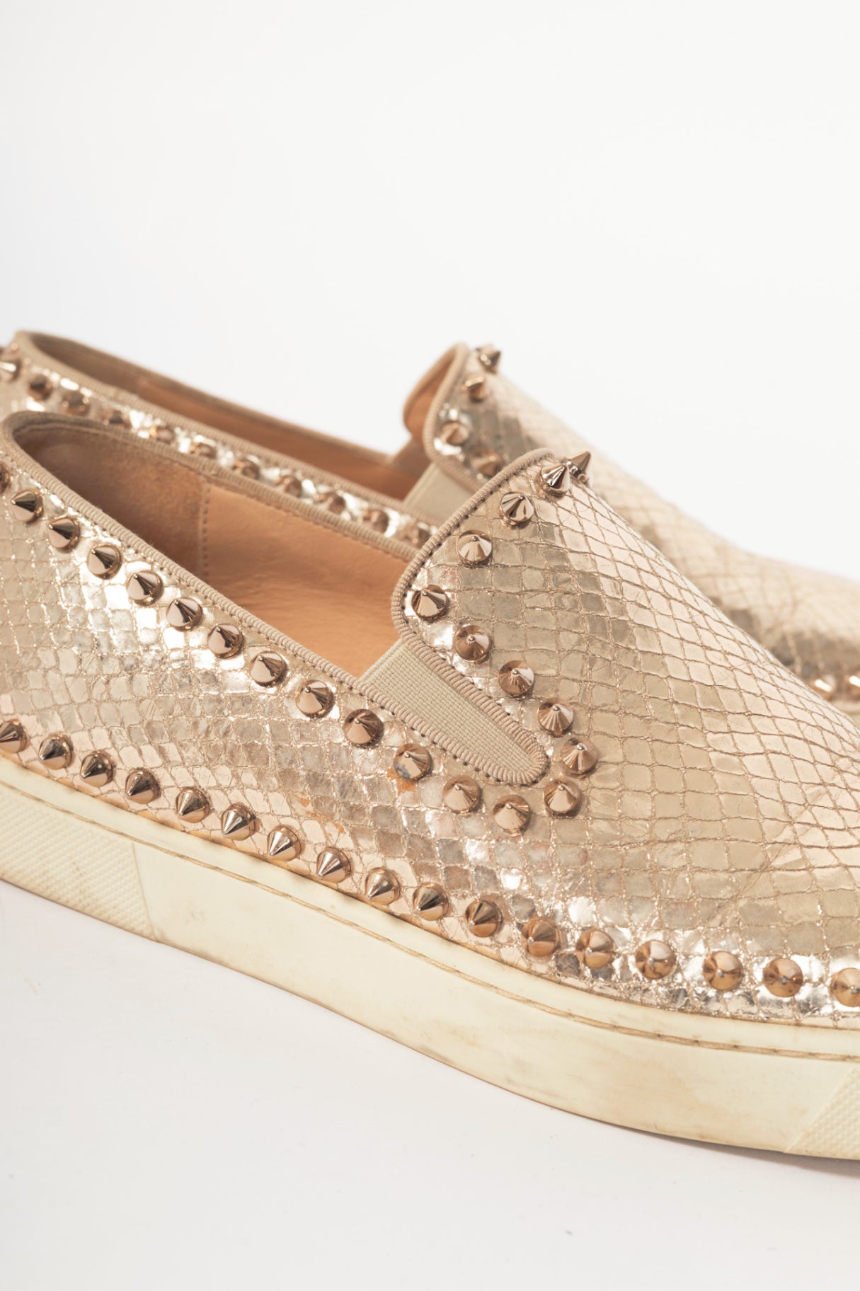 Christian Louboutin Pik Boat Gold Snake-Embossed Studded Sneakers