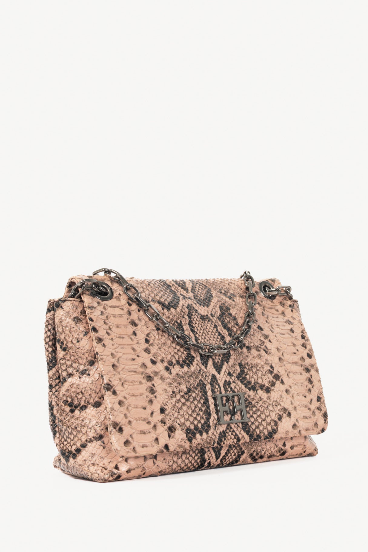 Escada PF15 Pink Snake-Embossed Flap Shoulder Bag