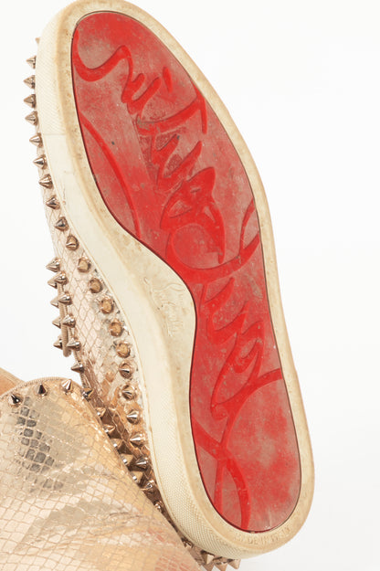Christian Louboutin Pik Boat Gold Snake-Embossed Studded Sneakers