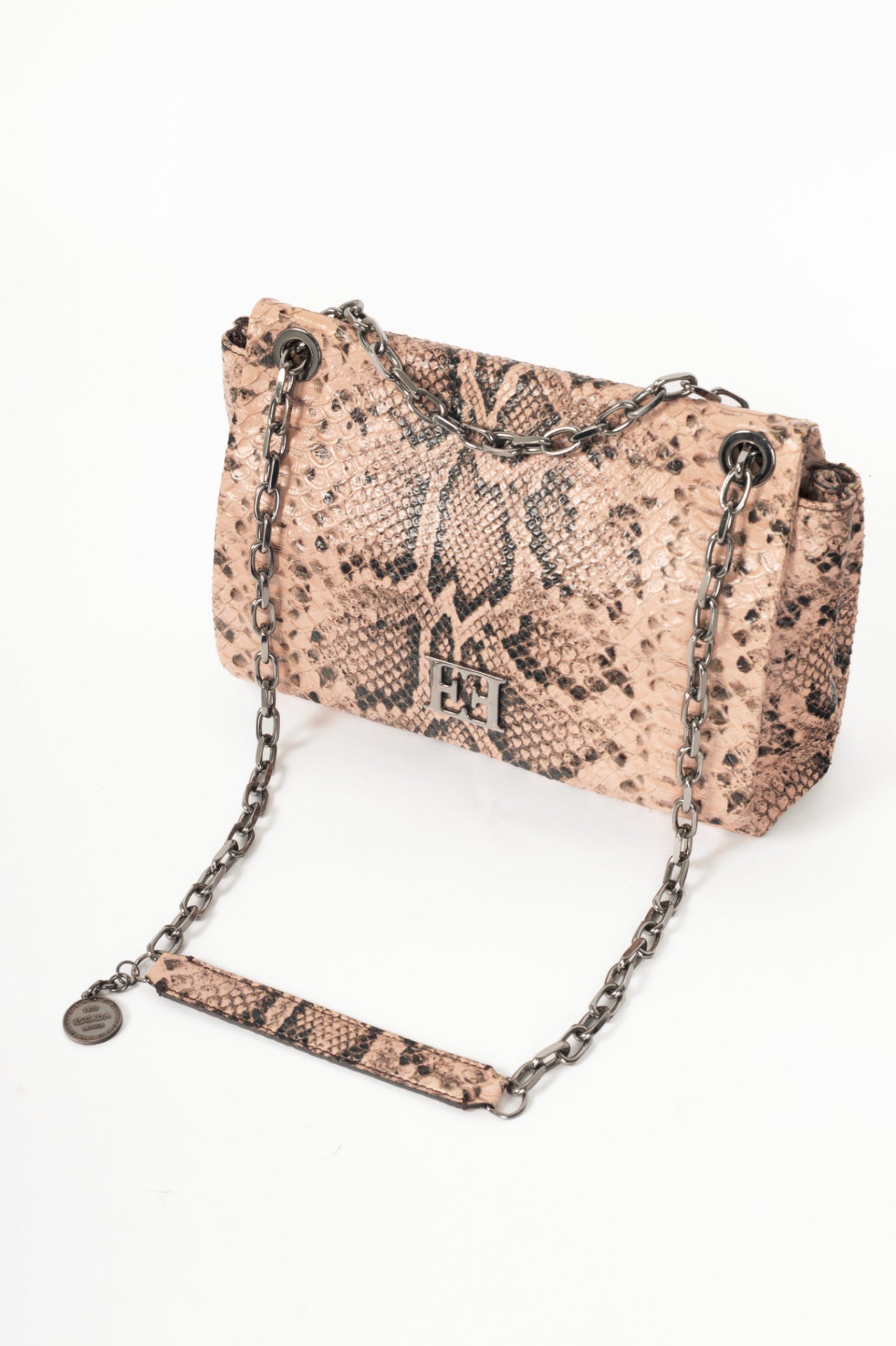 Escada PF15 Pink Snake-Embossed Flap Shoulder Bag