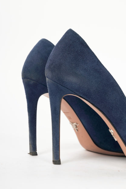 Prada Blue Suede Pointed-Toe Pumps
