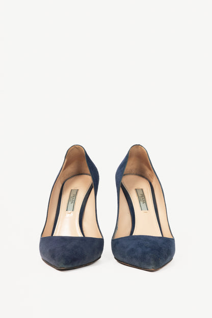 Prada Blue Suede Pointed-Toe Pumps