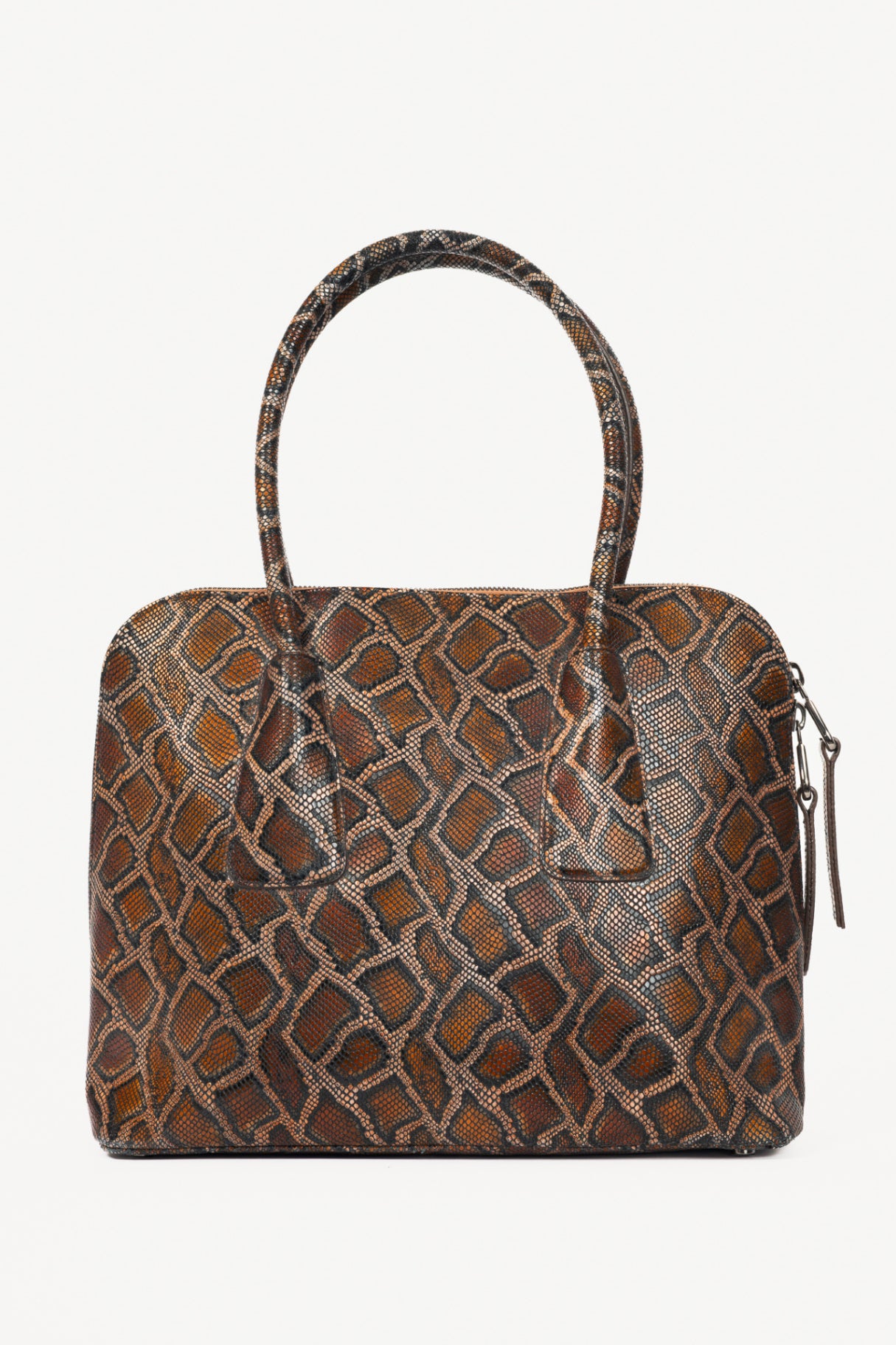 Escada Brown Snake-Embossed Leather Dome Tote