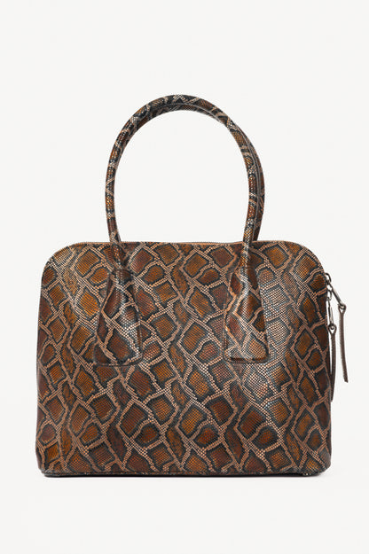 Escada Brown Snake-Embossed Leather Dome Tote