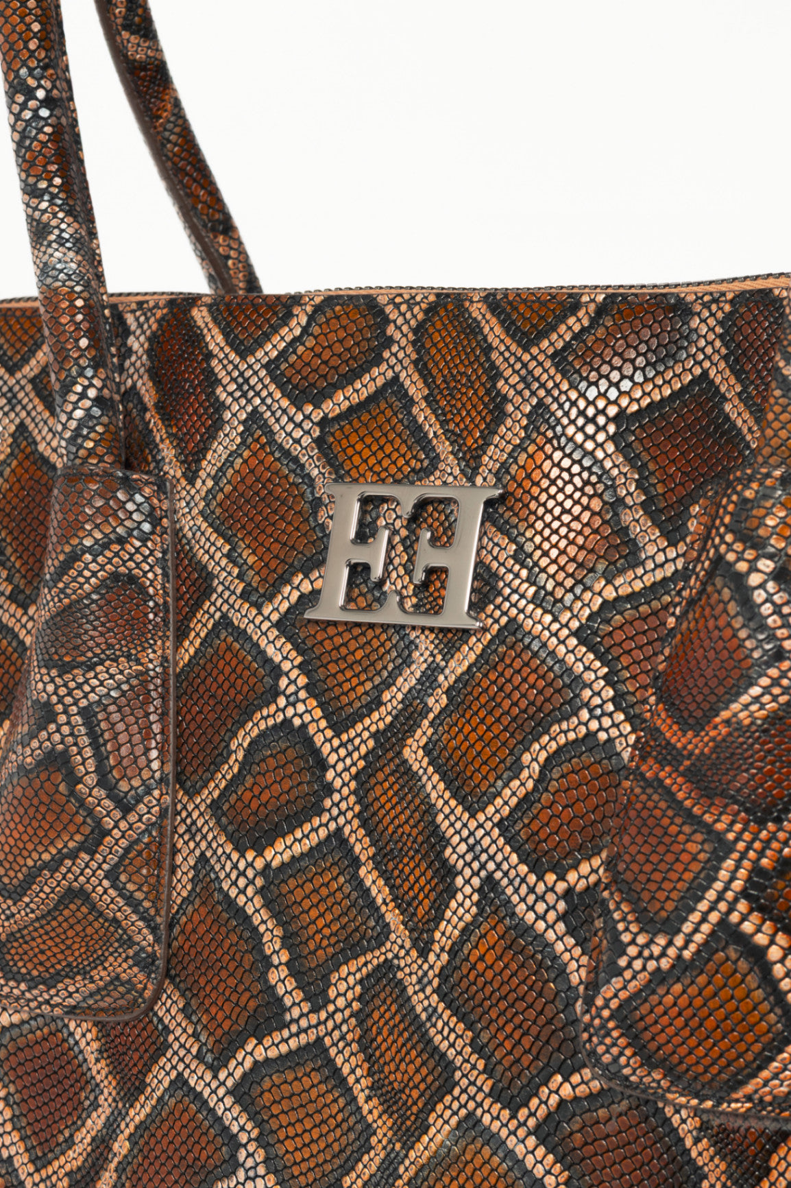 Escada Brown Snake-Embossed Leather Dome Tote