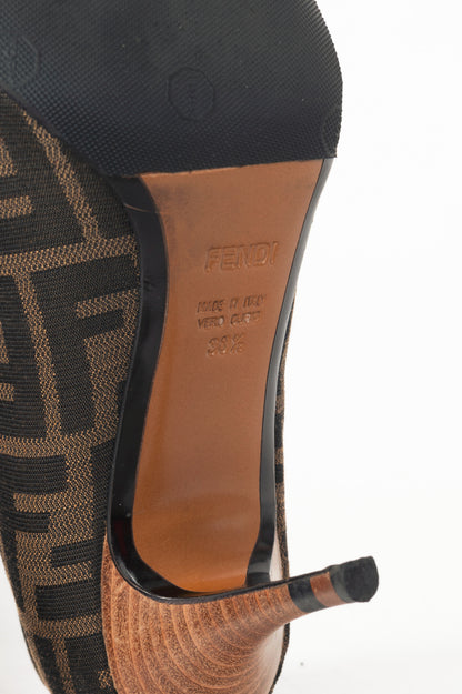 Fendi Tabacco & Nero Zucca Jacquard Bow Pumps