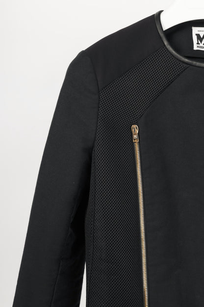 M by Missoni Black Cotton-Twill Mesh & Leather-Trim Moto Jacket