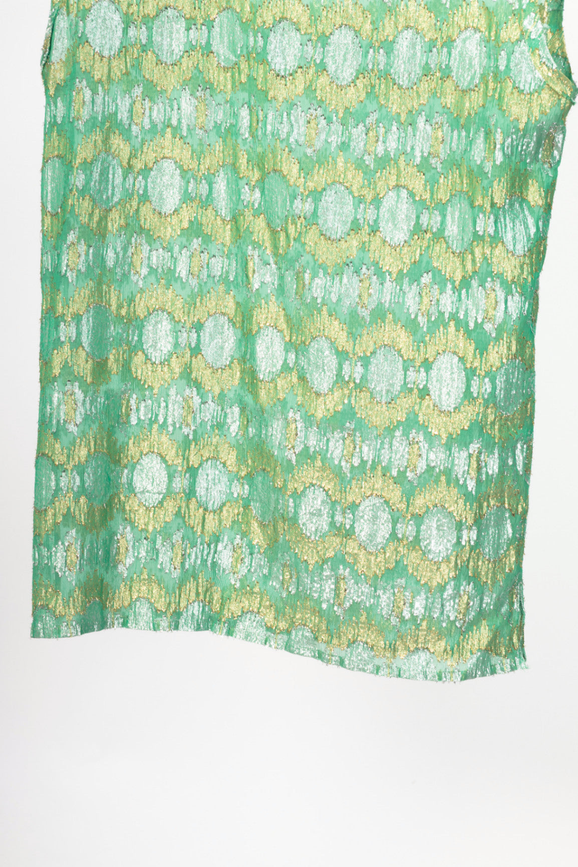 Lanvin SS14 Green Metallic Fil Coupe Geometric Silk-Crepe Tank