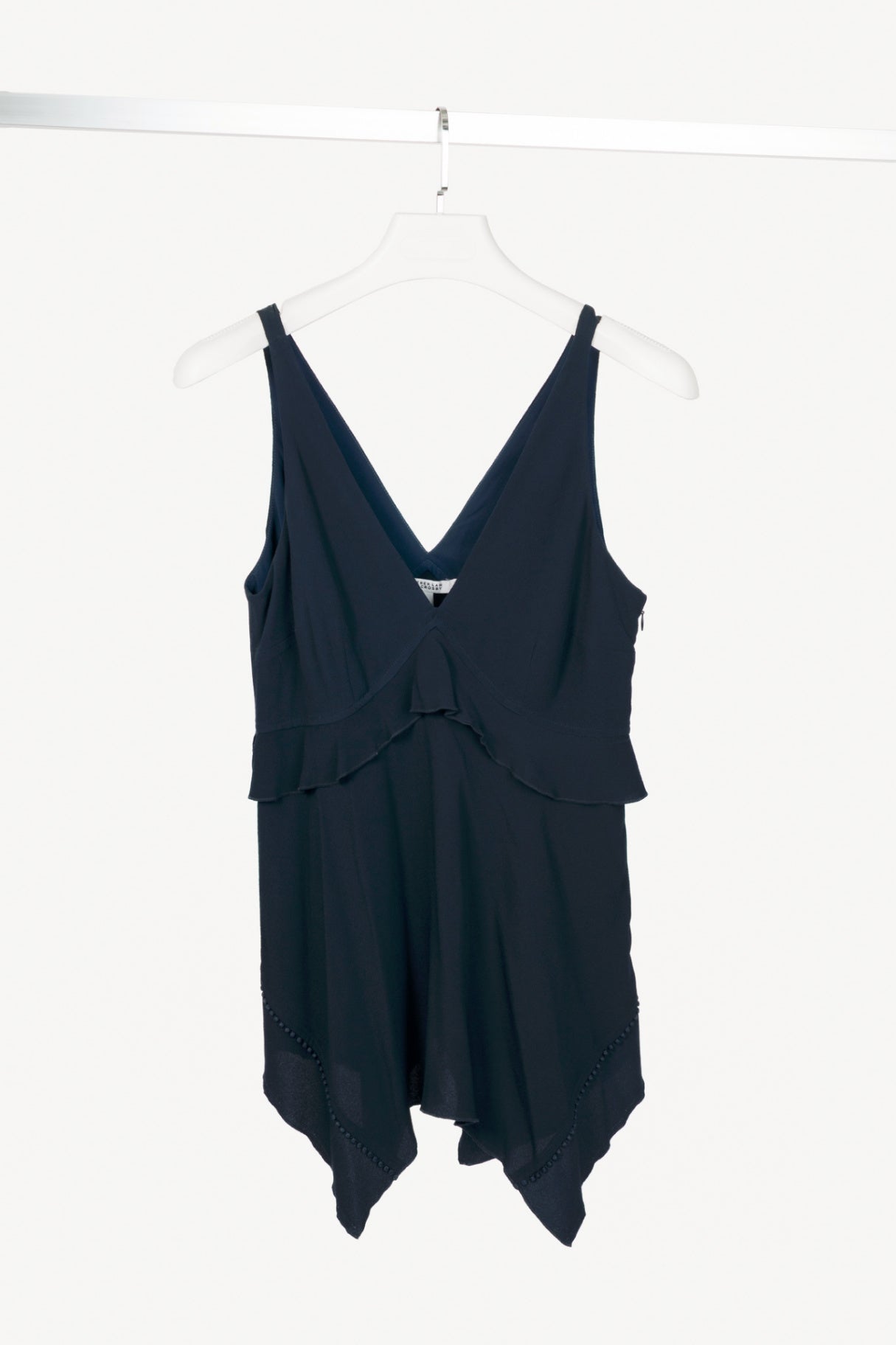 Derak Lam 10 Crosby Navy Silk-Crepe Handkerchief-Hem Ruffle Tank