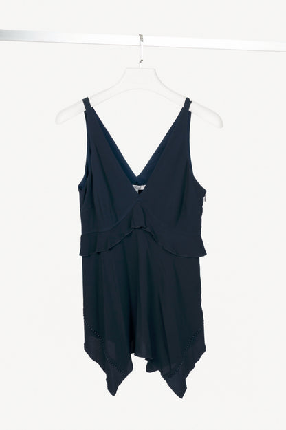 Derak Lam 10 Crosby Navy Silk-Crepe Handkerchief-Hem Ruffle Tank